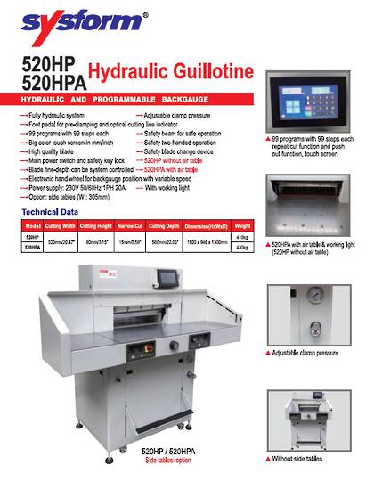 520HP & 520HPA Hydraulic Guillotine